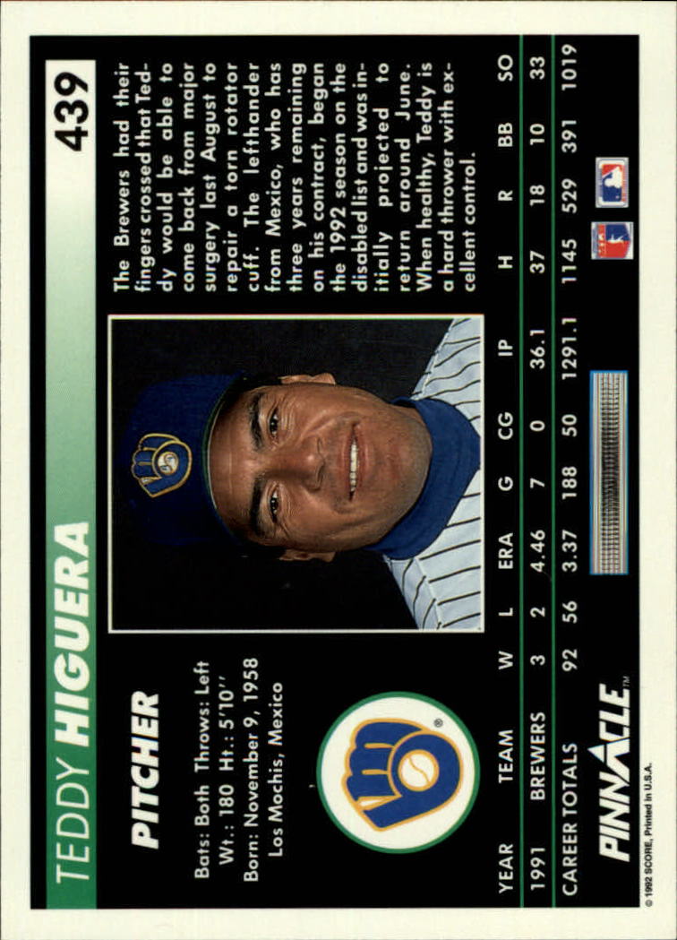 thumbnail 371  - A5747- 1992 Pinnacle Baseball #s 251-500 +Rookies -You Pick- 10+ FREE US SHIP