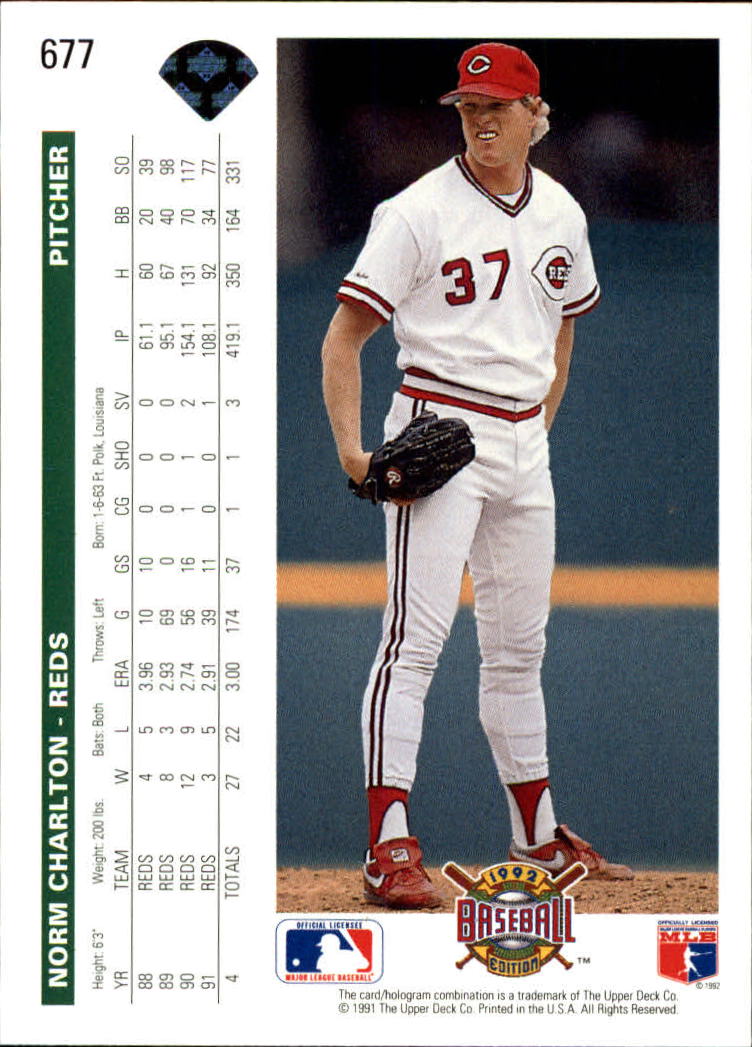 1992 Upper Deck Baseball Card #677 Norm Charlton | eBay