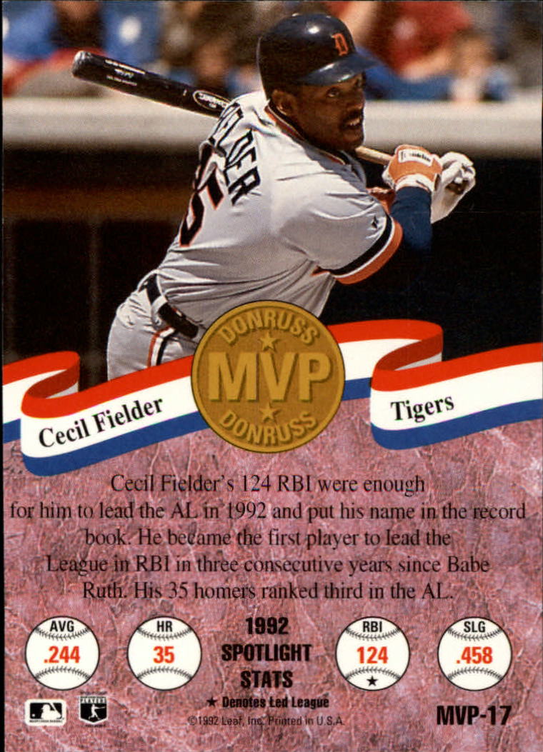 1993 Donruss Baseball "MVPs" Insert Cards - Picture 23 of 41