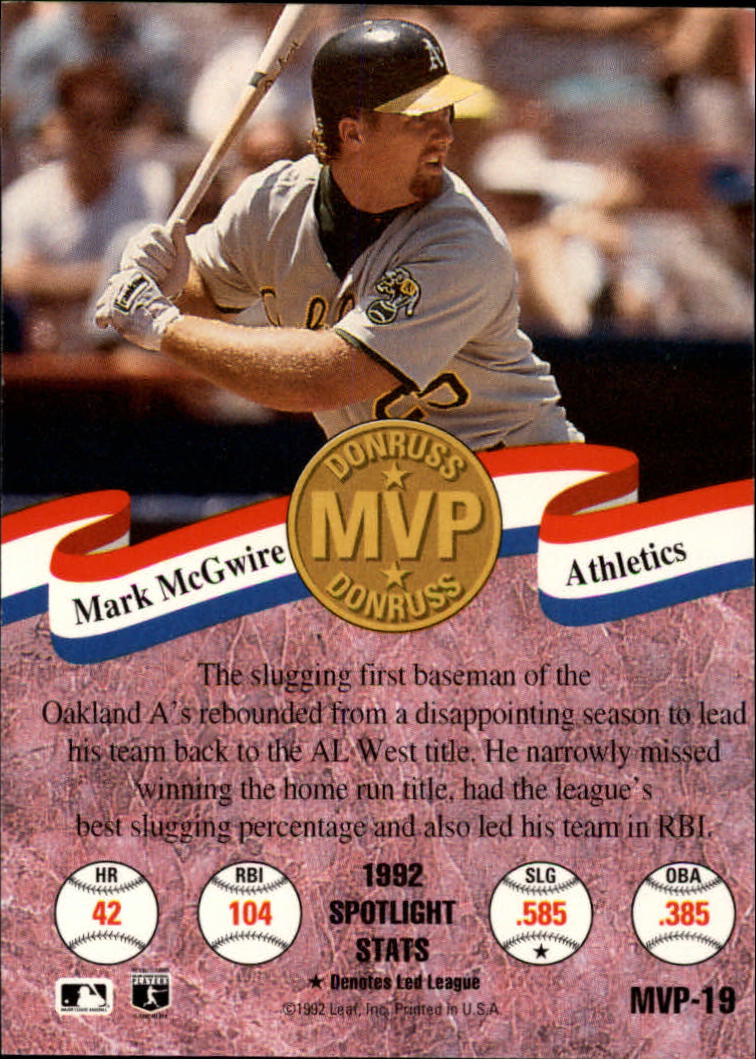 1993 Donruss Baseball "MVPs" Insert Cards - Picture 27 of 41