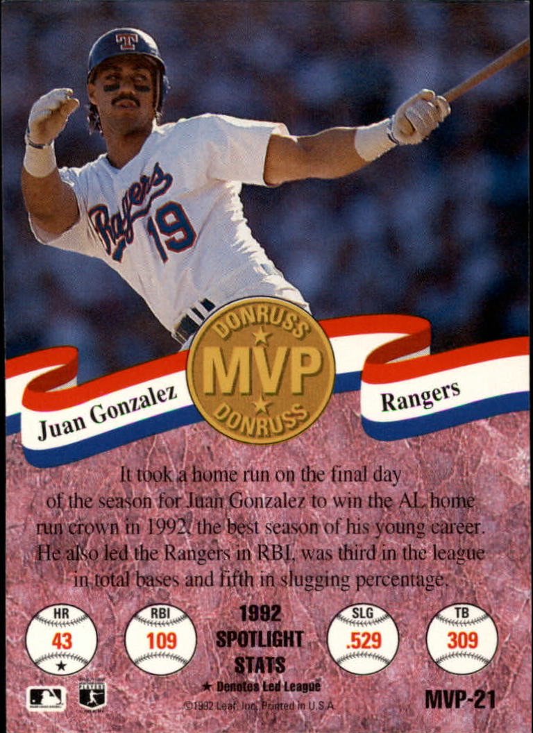 1993 Donruss Baseball "MVPs" Insert Cards - Picture 31 of 41