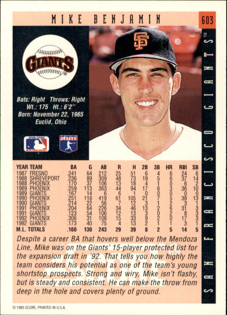 1993 Score Baseball Card Pick 501-660