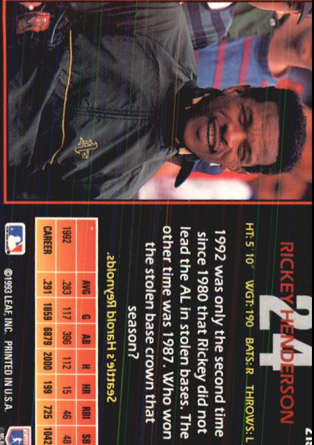 1993 Triple Play (Donruss) Baseball "Main Set" Cards #151 to #264 - Picture 133 of 219