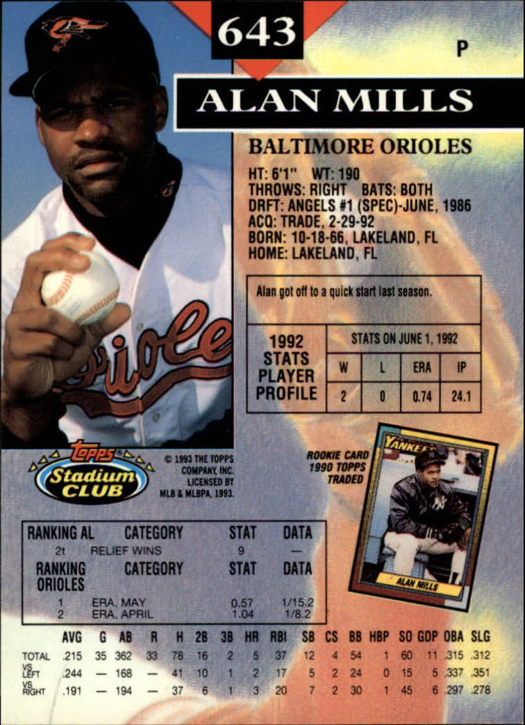 1993 Stadium Club Baseball Part 3 Main Set Card #500-750 - Picture 283 of 497