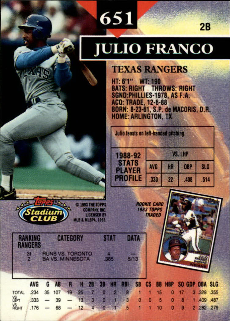 1993 Stadium Club Baseball Part 3 Main Set Card #500-750 - Picture 299 of 497