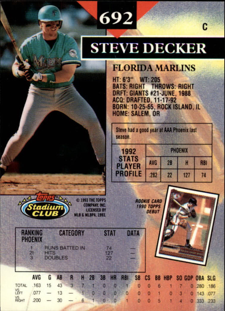 1993 Stadium Club Baseball Part 3 Main Set Card #500-750 - Picture 381 of 497