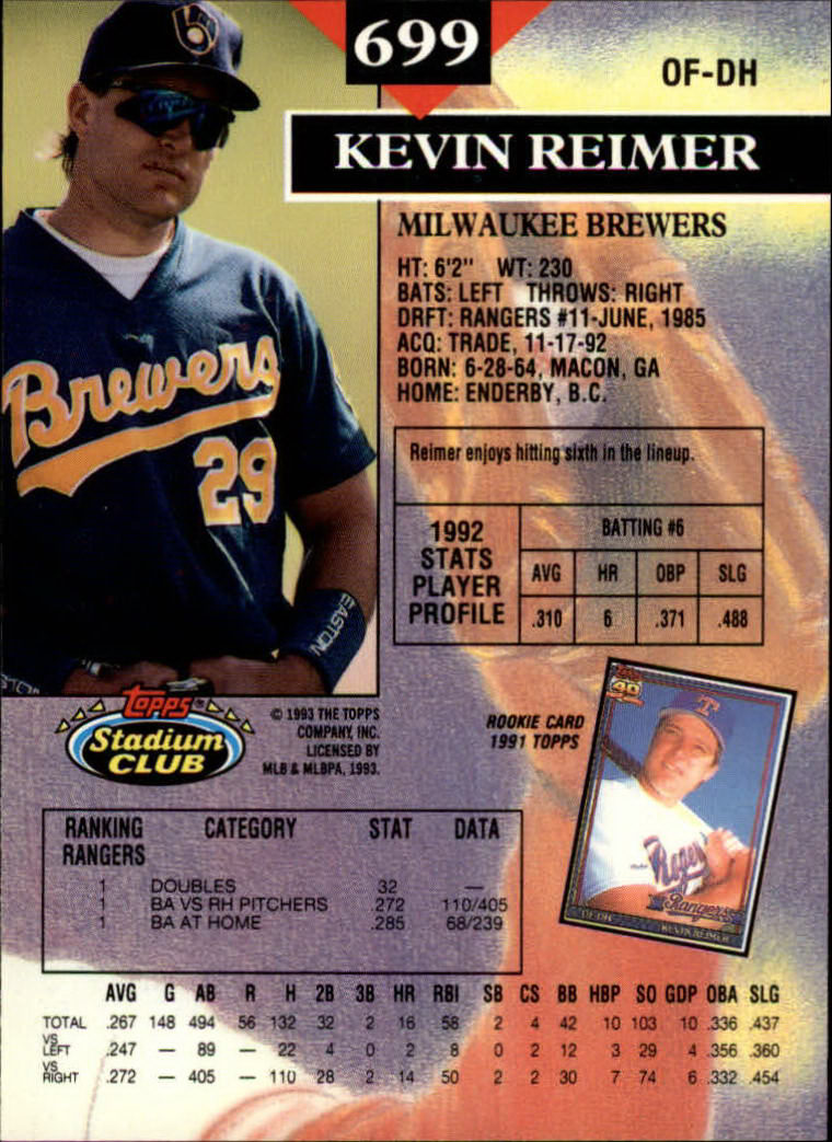 1993 Stadium Club Baseball Part 3 Main Set Card #500-750 - Picture 395 of 497
