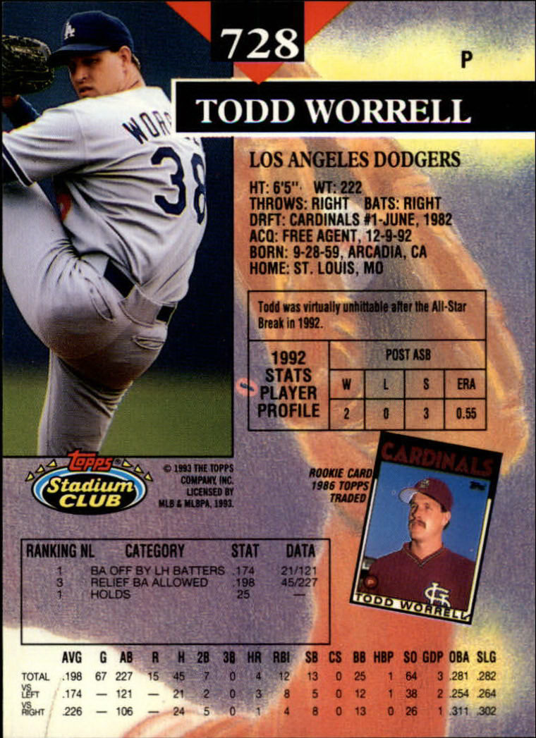 1993 Stadium Club Baseball Part 3 Main Set Card #500-750 - Picture 453 of 497