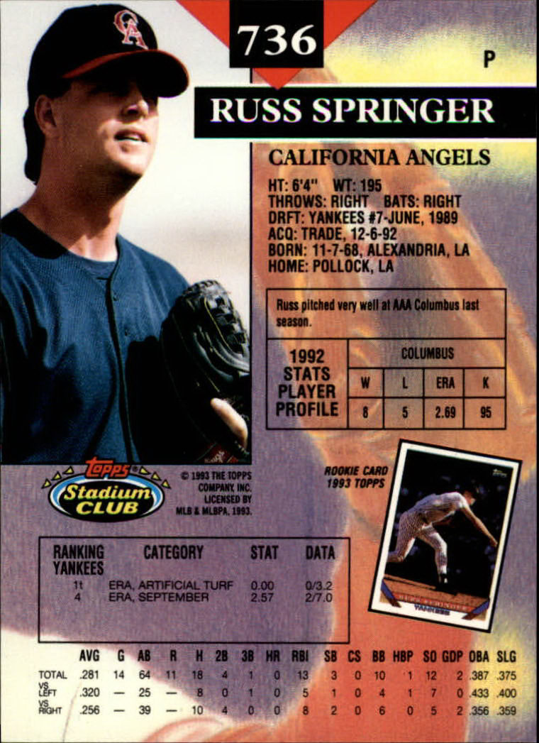 1993 Stadium Club Baseball Part 3 Main Set Card #500-750 - Picture 469 of 497