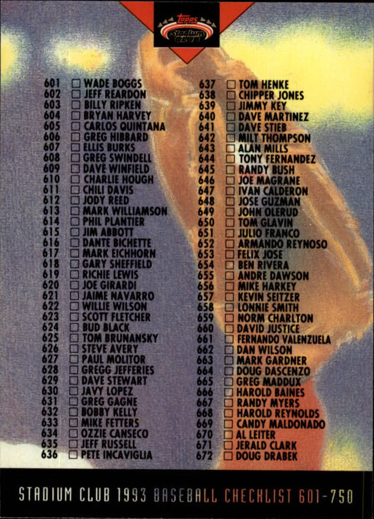 1993 Stadium Club Baseball Part 3 Main Set Card #500-750 - Picture 486 of 497