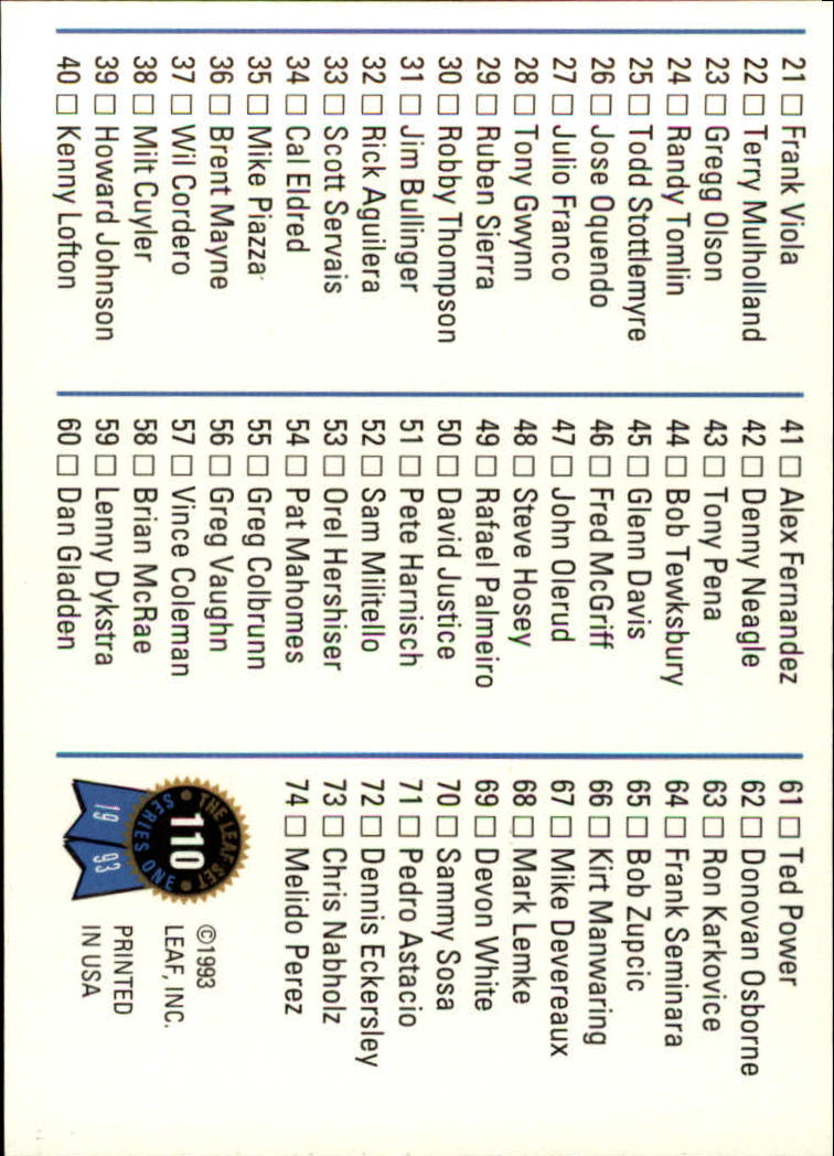 1993 Leaf Baseball Card Pick 1-249 - Picture 221 of 495