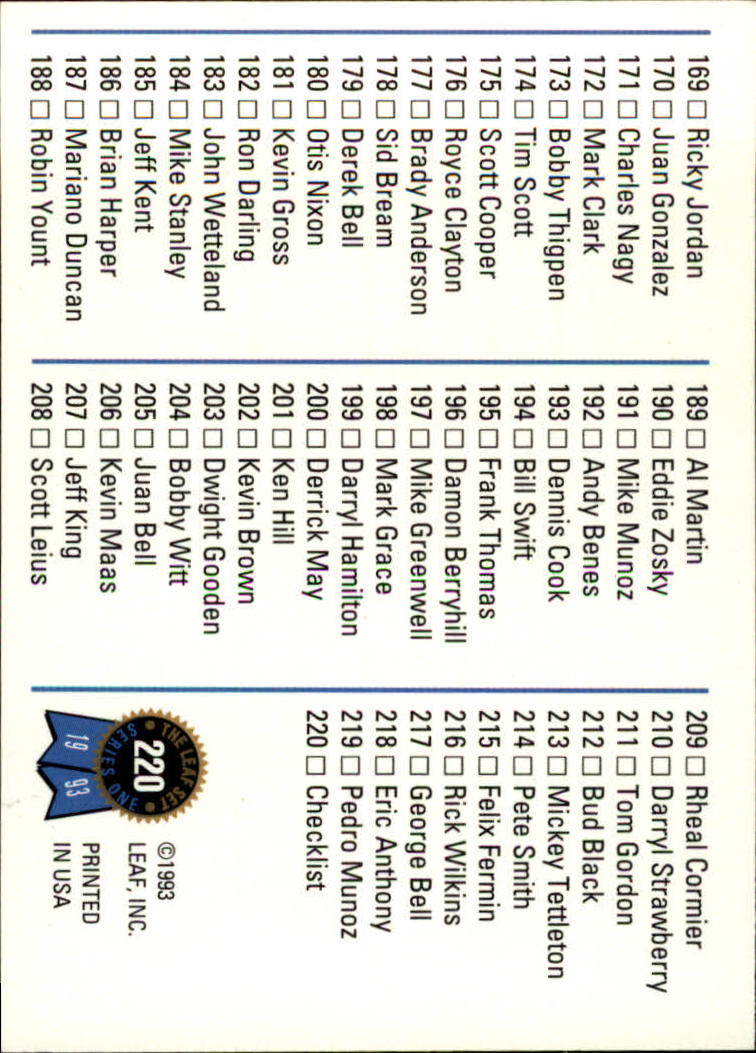 1993 Leaf Baseball Card Pick 1-249 - Picture 437 of 495