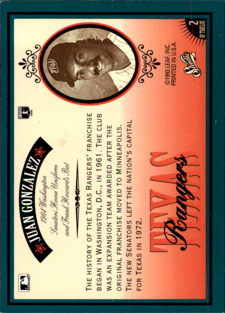 1993 Studio Baseball "Heritage and Frank Thomas" Insert Cards - Picture 4 of 26
