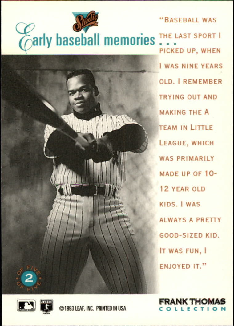 1993 Studio Baseball "Heritage and Frank Thomas" Insert Cards - Picture 20 of 26