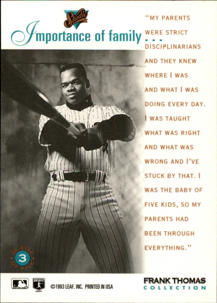 1993 Studio Baseball "Heritage and Frank Thomas" Insert Cards - Picture 22 of 26