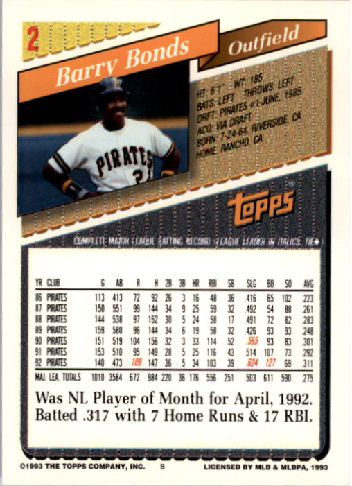 A6983- 1993 Topps Baseball Card #s 1-100 +RARE VER -You Pick