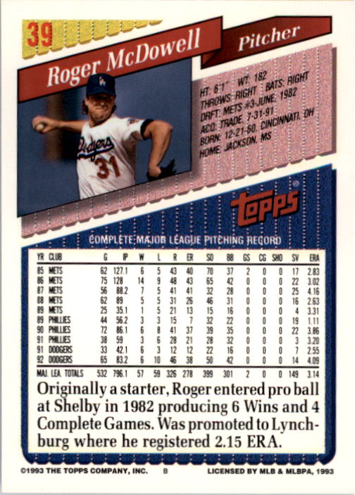 A6983- 1993 Topps Baseball Card #s 1-100 +RARE VER -You Pick