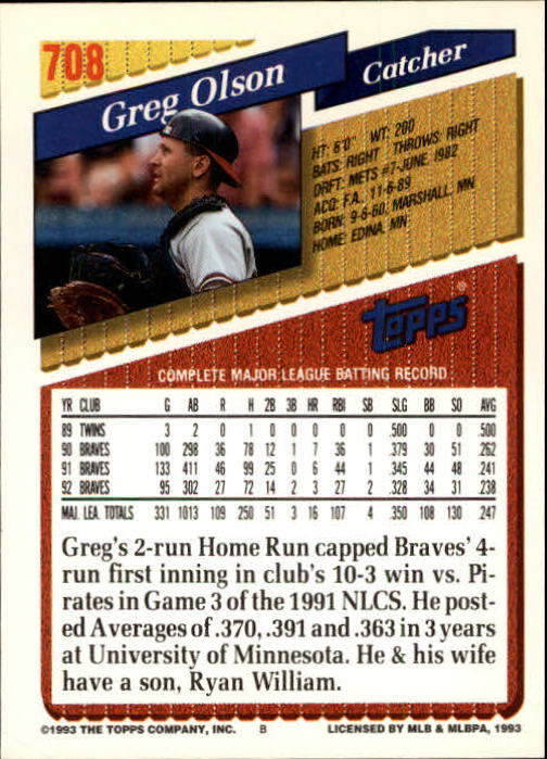 1993 Topps Gold Baseball Card Pick 590-822 - Picture 211 of 405