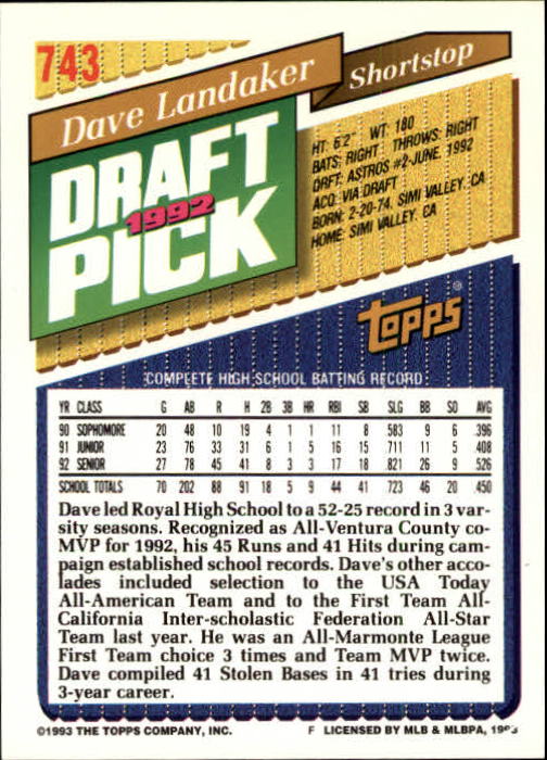 1993 Topps Gold Baseball Card Pick 590-822 - Picture 275 of 405
