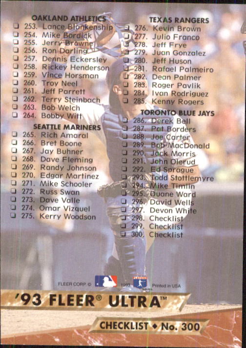 1993 Ultra Baseball Card Pick 251-500