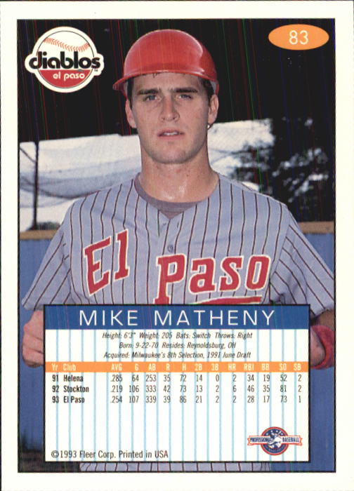 1993-94 Excel (Fleer) Minor League Baseball "Main Set" Cards #1 to #150 - Picture 167 of 298