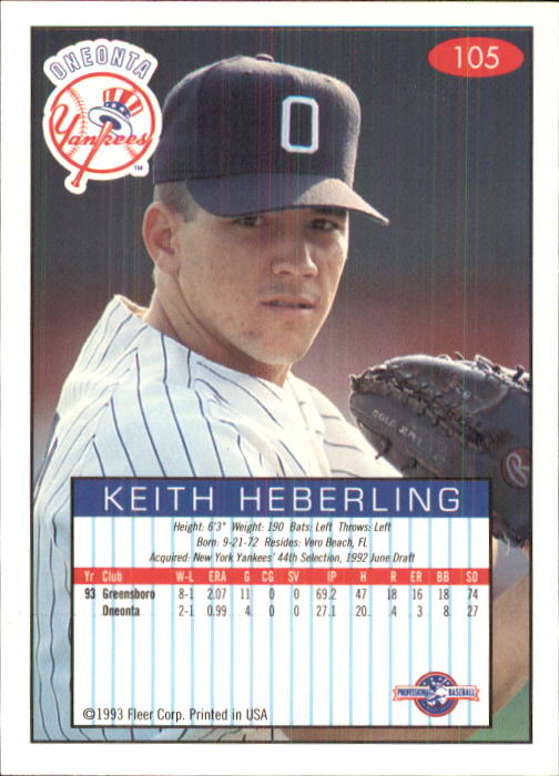 1993-94 Excel (Fleer) Minor League Baseball "Main Set" Cards #1 to #150 - Picture 207 of 298