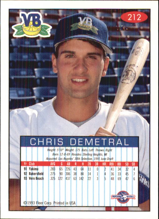 1993-94 Excel (Fleer) Minor League Baseball "Main Set" Cards #151 to #300 - Picture 125 of 299