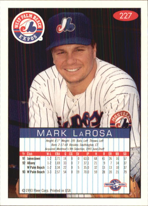 1993-94 Excel (Fleer) Minor League Baseball "Main Set" Cards #151 to #300 - Picture 155 of 299