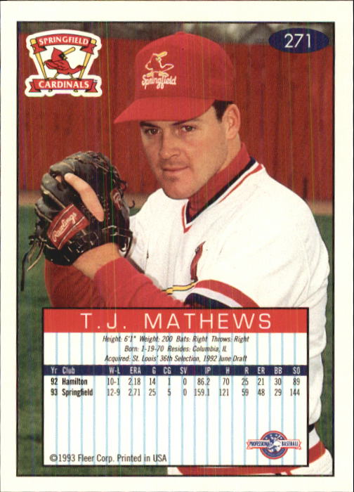 1993-94 Excel (Fleer) Minor League Baseball "Main Set" Cards #151 to #300 - Picture 243 of 299