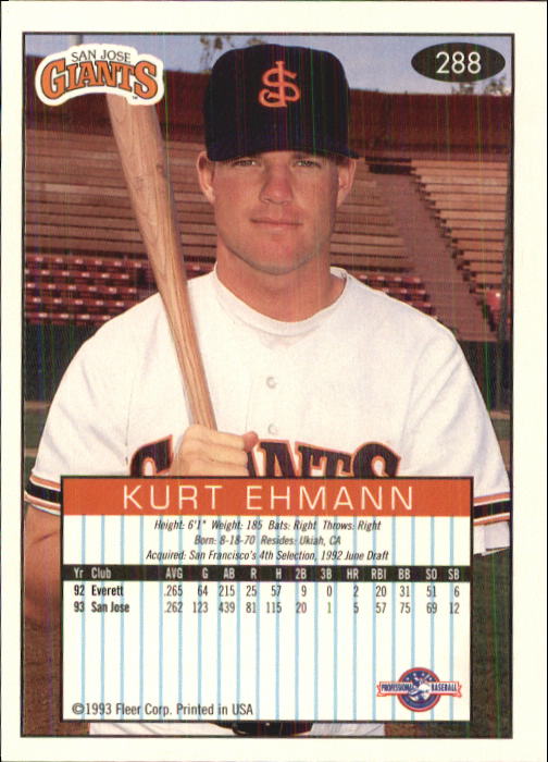 1993-94 Excel (Fleer) Minor League Baseball "Main Set" Cards #151 to #300 - Picture 275 of 299