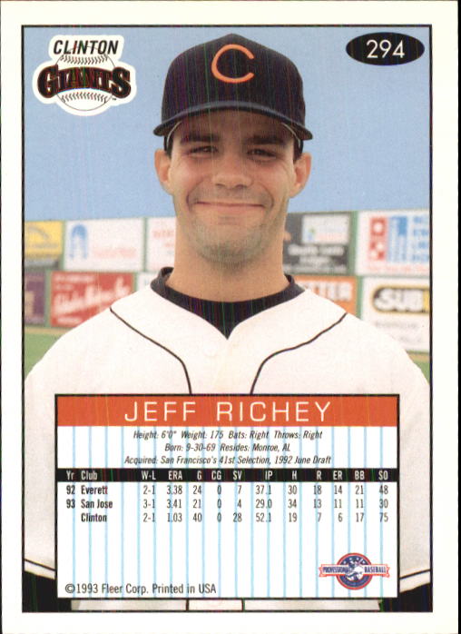 1993-94 Excel (Fleer) Minor League Baseball "Main Set" Cards #151 to #300 - Picture 287 of 299