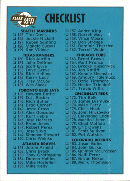 1993-94 Excel (Fleer) Minor League Baseball "Main Set" Cards #151 to #300 - Picture 296 of 299