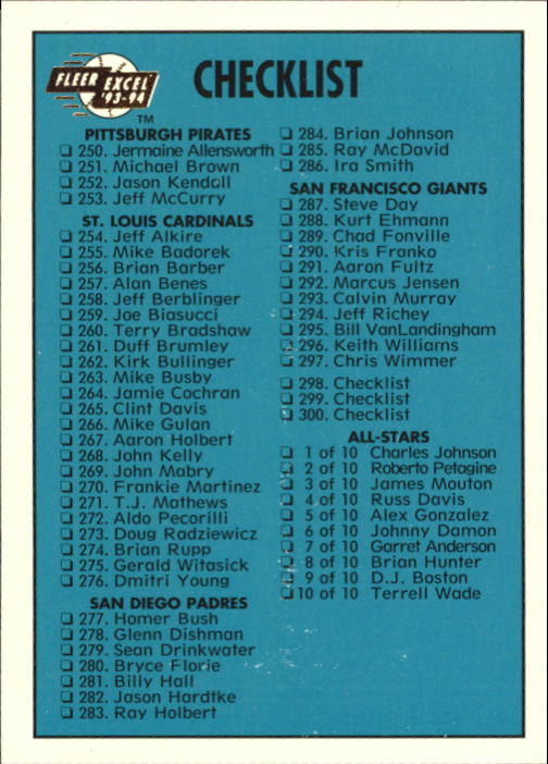 1993-94 Excel (Fleer) Minor League Baseball "Main Set" Cards #151 to #300 - Picture 298 of 299