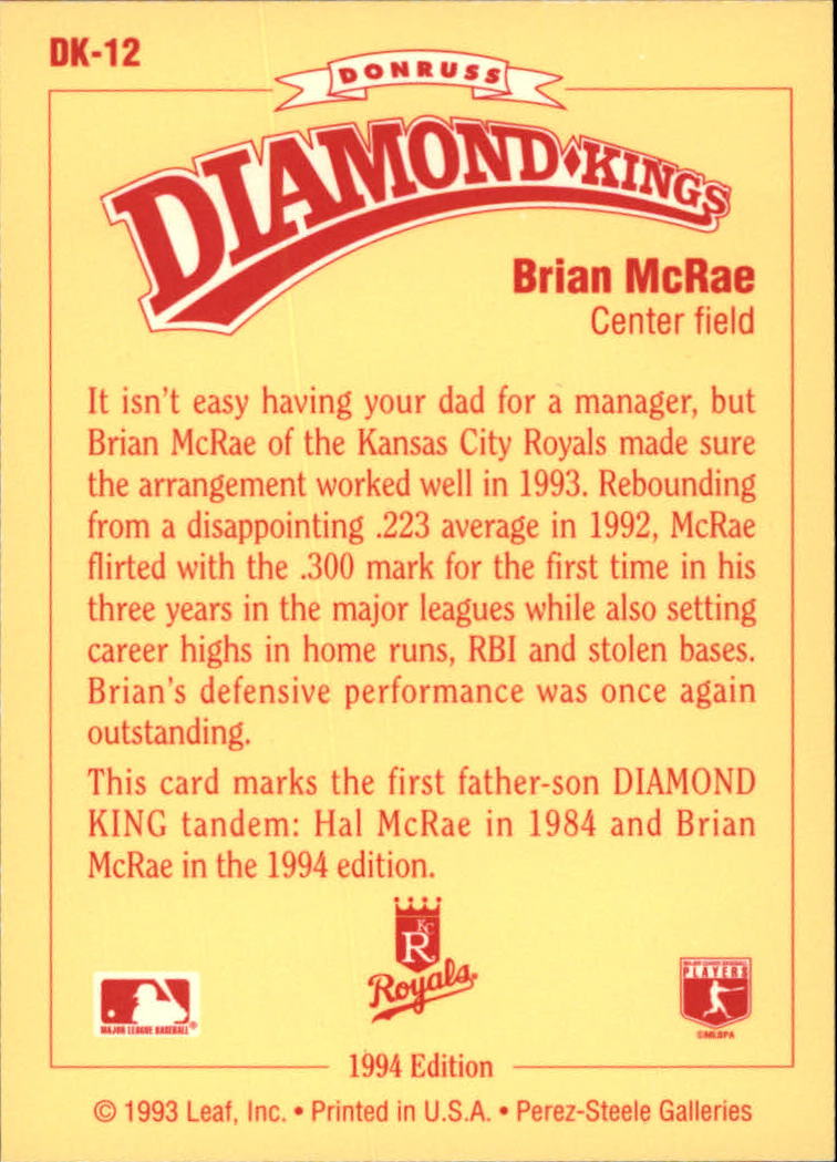 1994 Donruss Baseball "Diamond Kings" Insert Cards - Picture 9 of 22