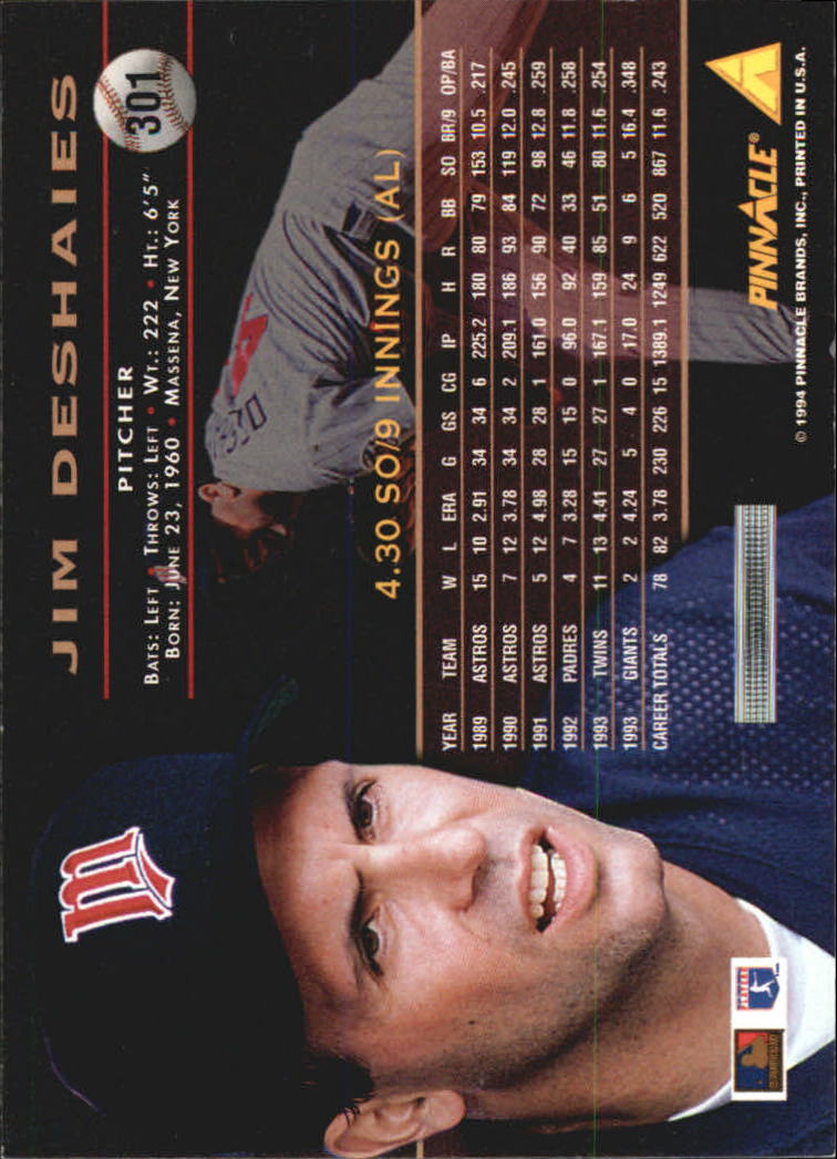 1994 Pinnacle Baseball Card Pick 251-500 - Picture 102 of 498