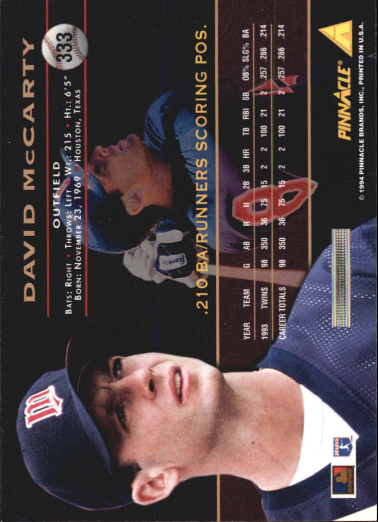 1994 Pinnacle Baseball Card Pick 251-500 - Picture 166 of 498