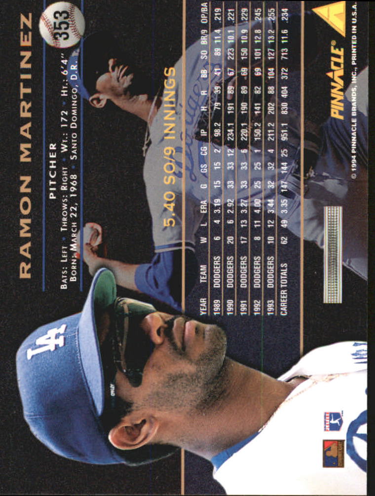 1994 Pinnacle Baseball Card Pick 251-500 - Picture 206 of 498