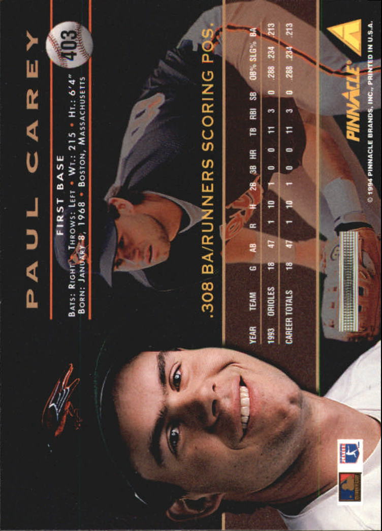 1994 Pinnacle Baseball Card Pick 251-500 - Picture 306 of 498