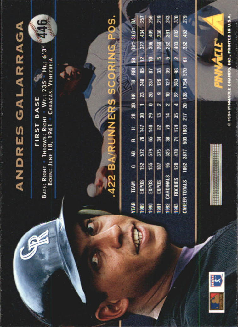 1994 Pinnacle Baseball Card Pick 251-500 - Picture 390 of 498