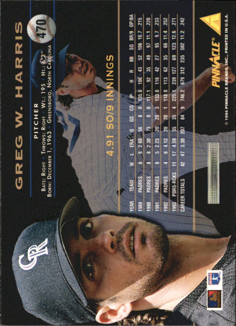 1994 Pinnacle Baseball Card Pick 251-500 - Picture 438 of 498
