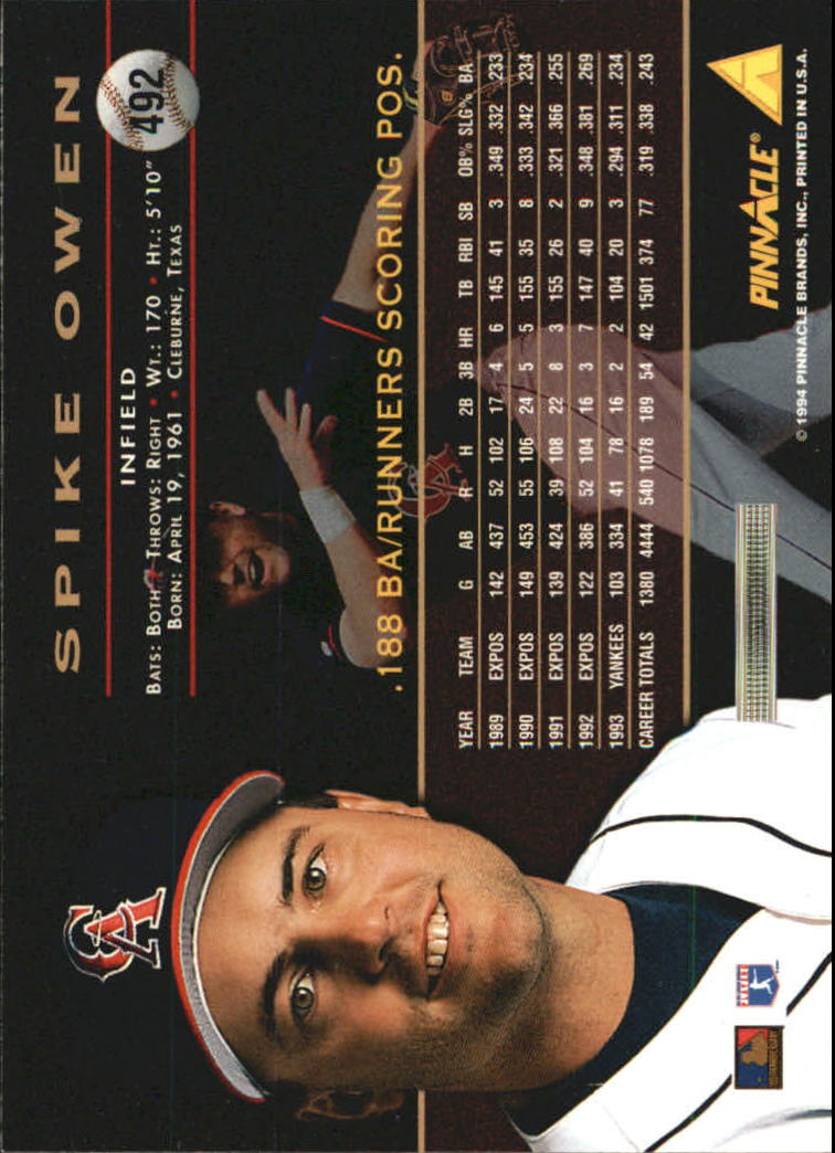 1994 Pinnacle Baseball Card Pick 251-500 - Picture 482 of 498