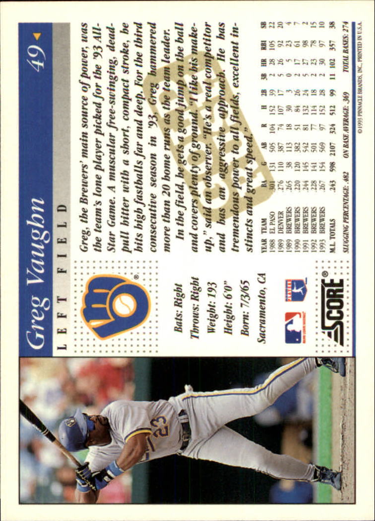 B.J. Surhoff - Brewers #154 Score 1989 Baseball Trading Card