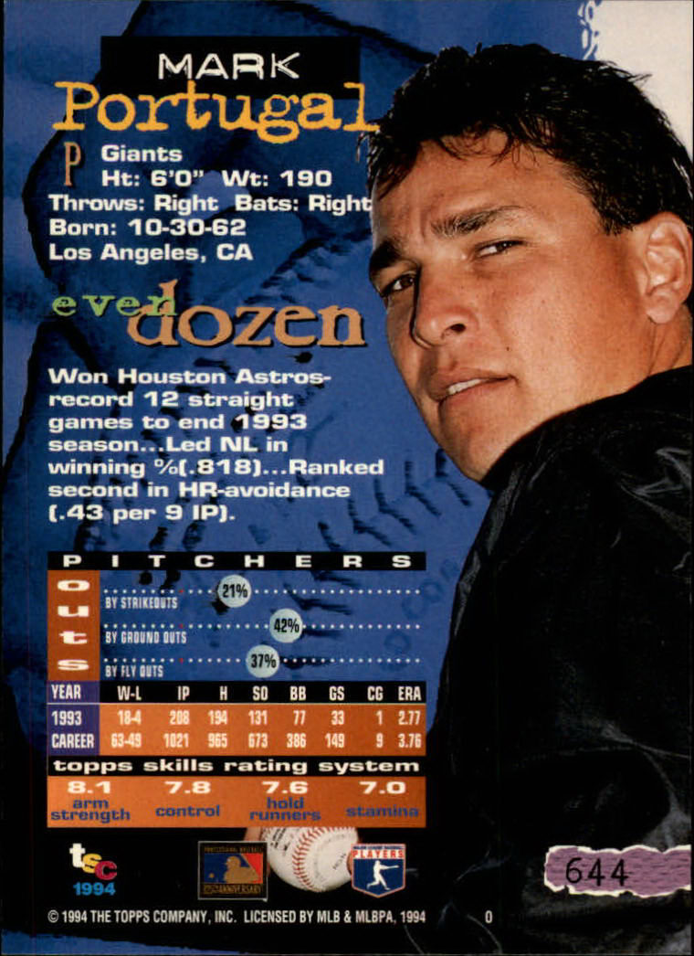 1994 Stadium Club Baseball Part 3 Main Set Card #501-720 - Picture 277 of 429