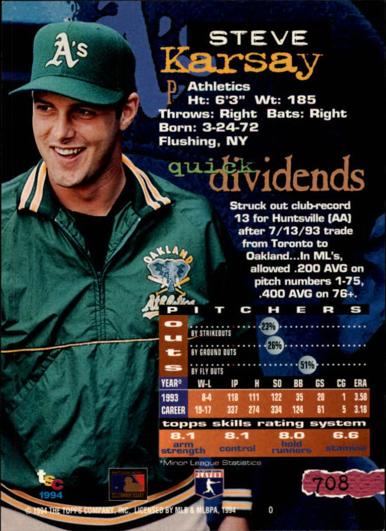 1994 Stadium Club Baseball Part 3 Main Set Card #501-720 - Picture 405 of 429