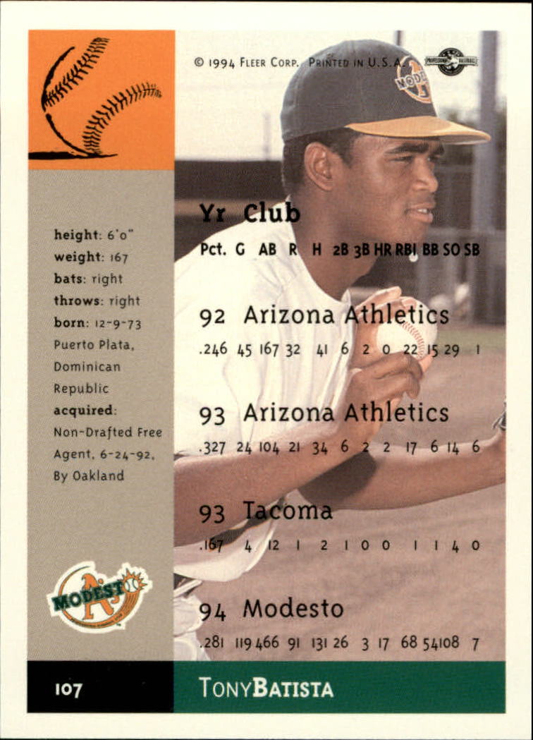 1994-95 Excel (Fleer) Minor League Baseball "Main Set" Cards #1 to #150