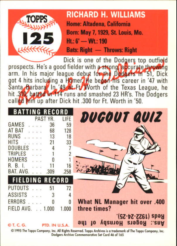 1995 Topps Archives Brooklyn Dodgers Baseball - Picture 55 of 186