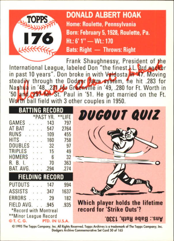 1995 Topps Archives Brooklyn Dodgers Baseball - Picture 61 of 186