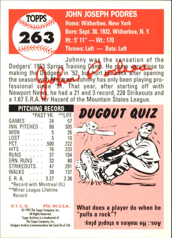 1995 Topps Archives Brooklyn Dodgers Baseball - Picture 71 of 186