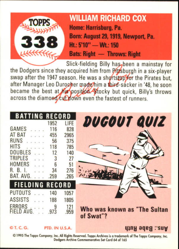 1995 Topps Archives Brooklyn Dodgers Baseball - Picture 80 of 186