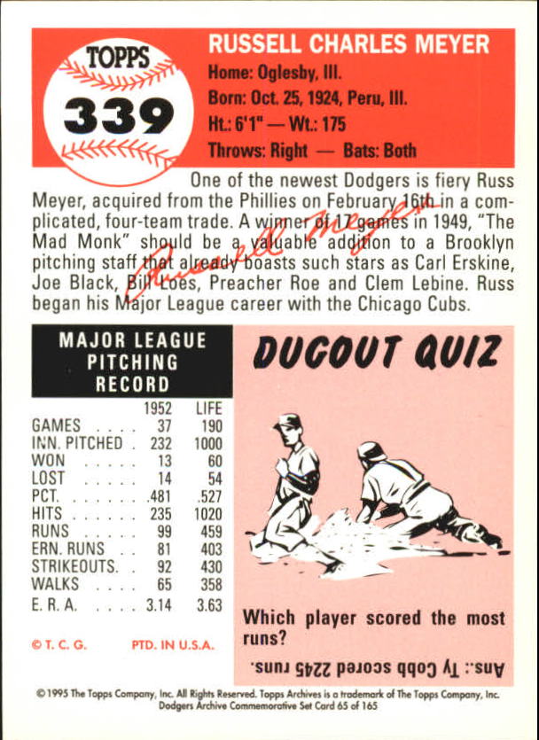 1995 Topps Archives Brooklyn Dodgers Baseball - Picture 82 of 186